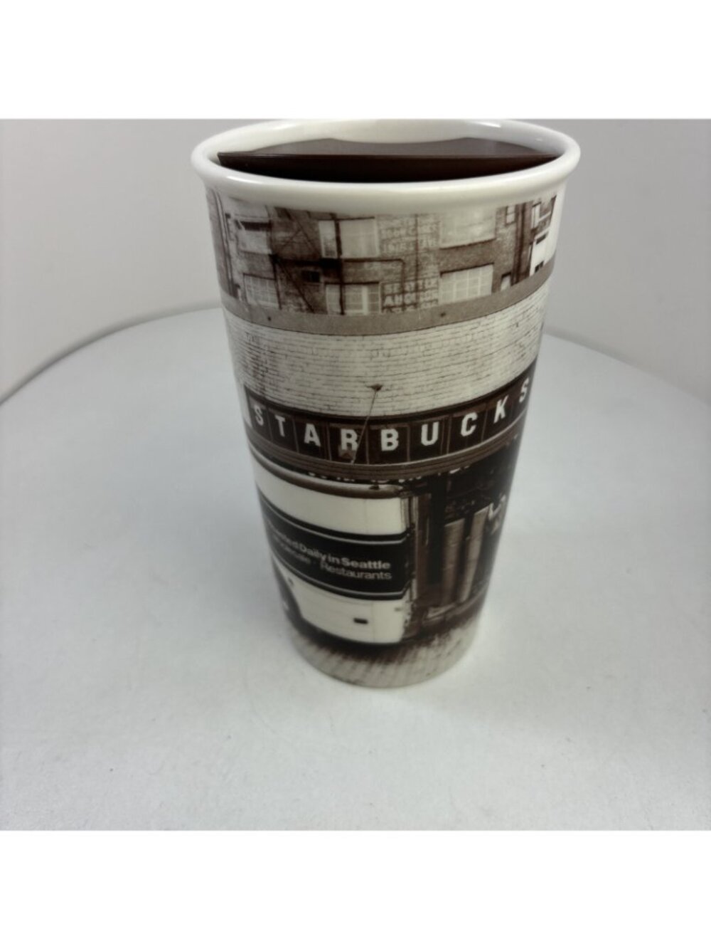Starbucks 1912 Pike Street Seattle Ceramic Traveler 16 ounce Coffee Cup Tumbler - Picture 2 of 6